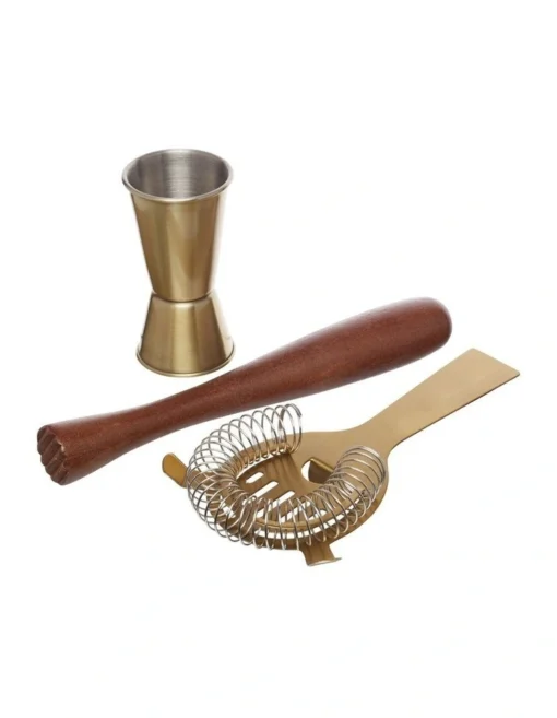 3 Piece Gift Boxed Brass Cocktail Tool Set -Homeware Haven Shop
