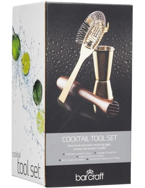 3 Piece Gift Boxed Brass Cocktail Tool Set -Homeware Haven Shop