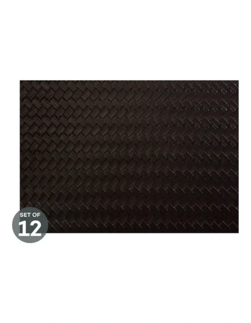 Maxwell & Williams Table Accents Leather Look Placemat 43x30cm Black Plait Set Of 12 -Homeware Haven Shop
