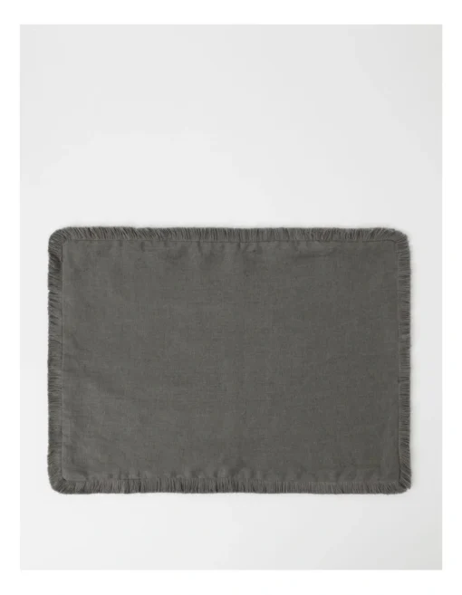 Fringed Linen Placemat Dark Stone -Homeware Haven Shop