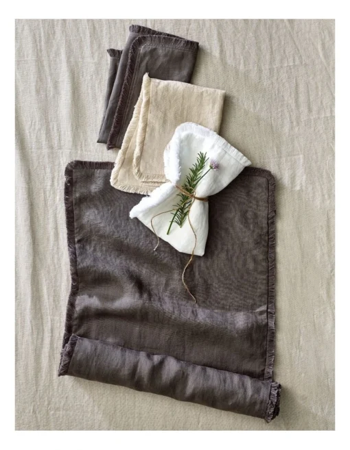 Fringed Linen Placemat Dark Stone -Homeware Haven Shop