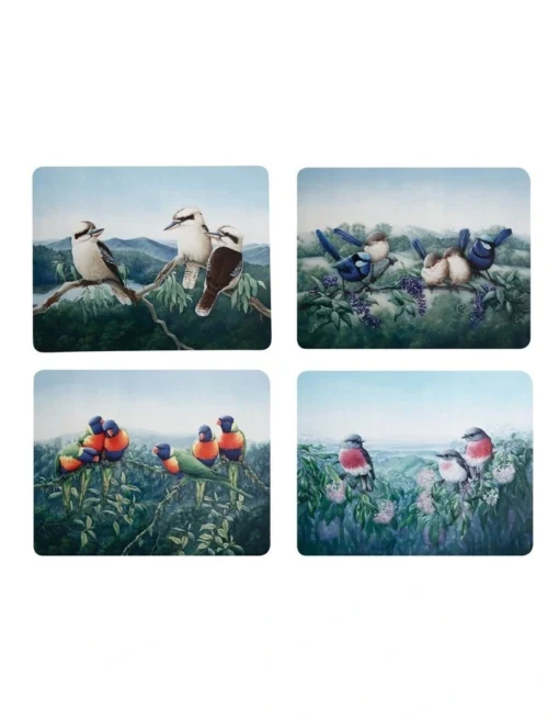 Maxwell & Williams Birds Of Australia KC 10-Year Anniversary 34x26.5cm Set Of 4 Cork Back Placemat Assorted Colours -Homeware Haven Shop