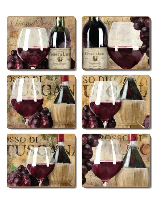 Old World Wine Set Of 6 Coasters -Homeware Haven Shop