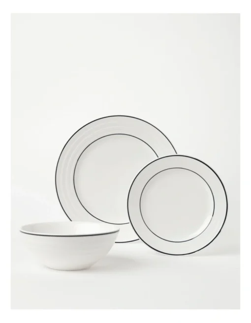 Heritage Ribbed 12pc Dinner Set With Blue Rim -Homeware Haven Shop