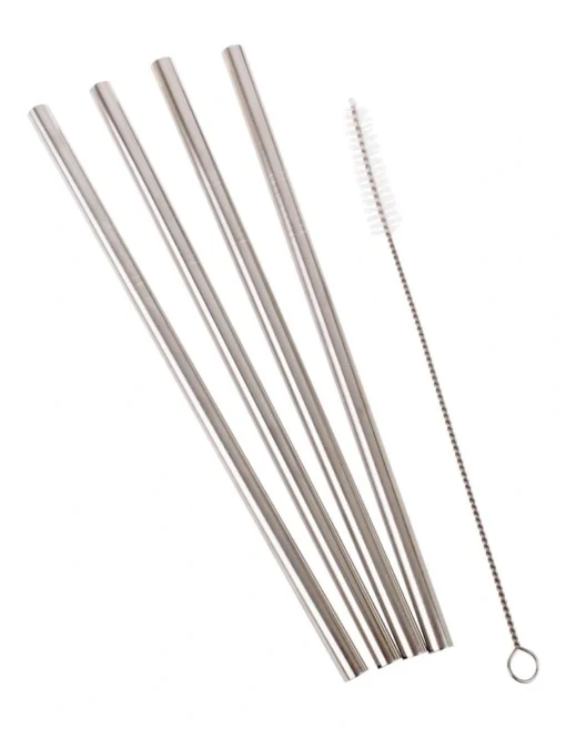 Stainless Steel Straight Smoothie Straws Set 4 With Brush -Homeware Haven Shop