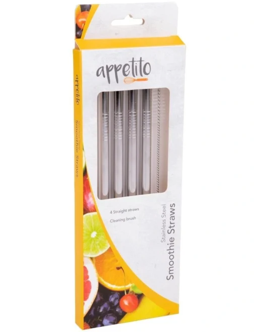 Stainless Steel Straight Smoothie Straws Set 4 With Brush -Homeware Haven Shop