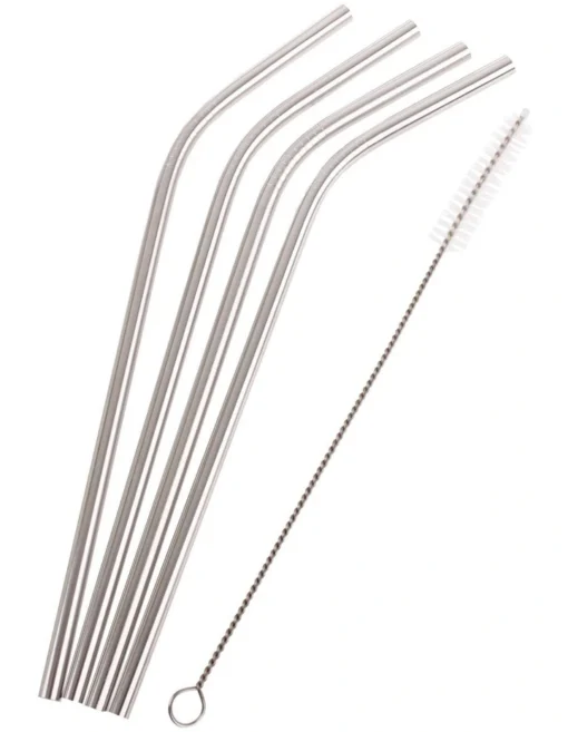 Stainless Steel Bent Drinking Straws Set 4 With Brush -Homeware Haven Shop