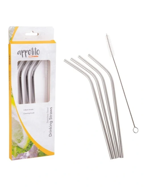 Stainless Steel Bent Drinking Straws Set 4 With Brush -Homeware Haven Shop
