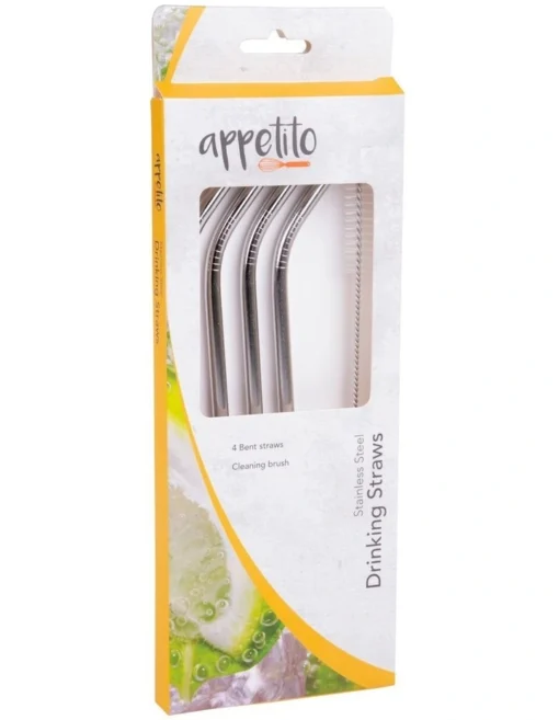 Stainless Steel Bent Drinking Straws Set 4 With Brush -Homeware Haven Shop