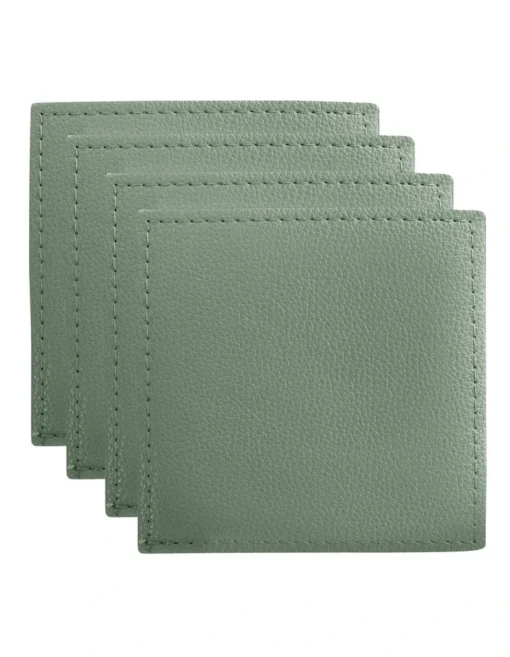 Maxwell & Williams Table Accents Leather Look Cowhide Coaster Set Of 4 In Sage -Homeware Haven Shop