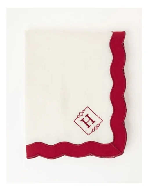 Heritage Florence Scalloped Edge Tablecloth In Red And White -Homeware Haven Shop