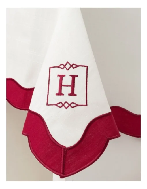 Heritage Florence Scalloped Edge Tablecloth In Red And White -Homeware Haven Shop