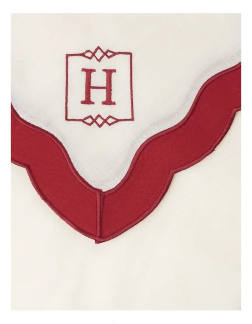 Heritage Florence Scalloped Edge Tablecloth In Red And White -Homeware Haven Shop