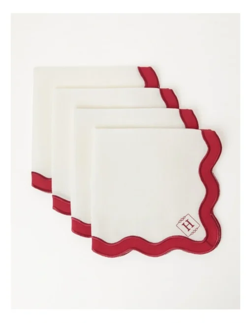 Heritage Florence Scalloped Edge Napkins Set Of 4 In Red And White -Homeware Haven Shop