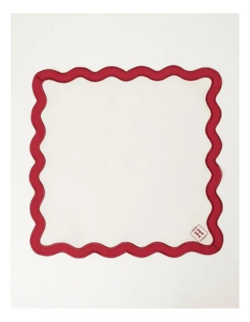Heritage Florence Scalloped Edge Napkins Set Of 4 In Red And White -Homeware Haven Shop