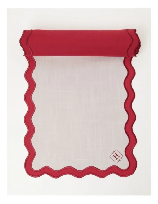 Heritage Florence Scalloped Edge Table Runner In Red And White -Homeware Haven Shop