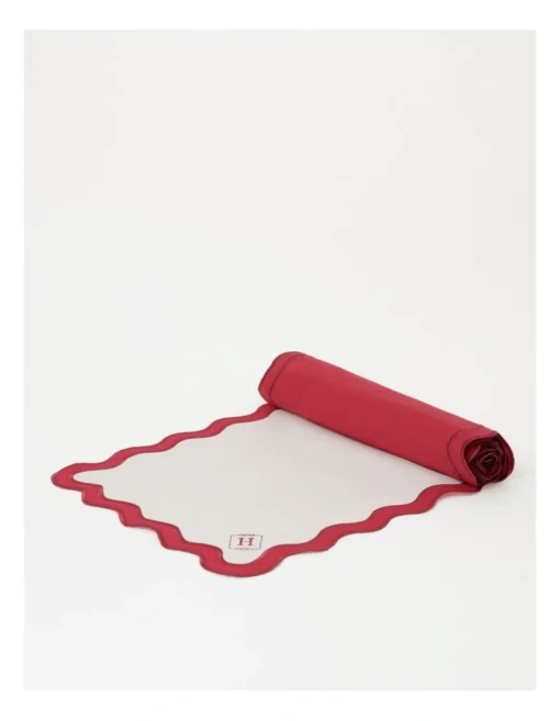 Heritage Florence Scalloped Edge Table Runner In Red And White -Homeware Haven Shop