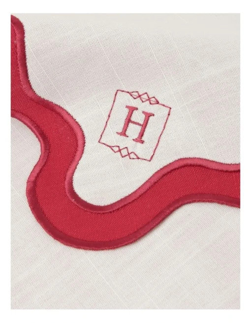 Heritage Florence Scalloped Edge Table Runner In Red And White -Homeware Haven Shop