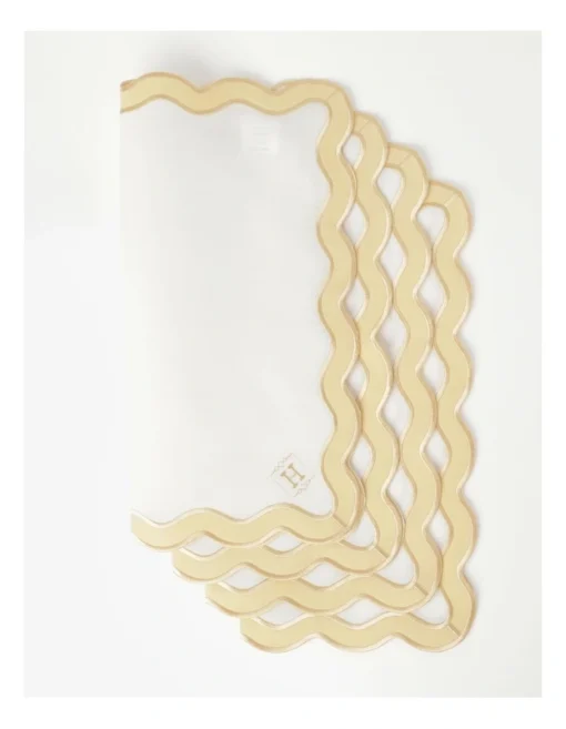Heritage Florence Scalloped Edge Napkins Set Of 4 With Gold Rim -Homeware Haven Shop