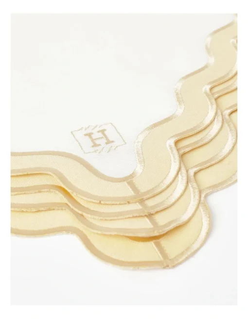 Heritage Florence Scalloped Edge Napkins Set Of 4 With Gold Rim -Homeware Haven Shop