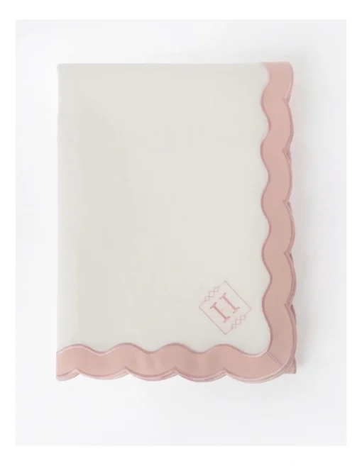 Heritage Florence Scalloped Edge Tablecloth In Pink/White -Homeware Haven Shop