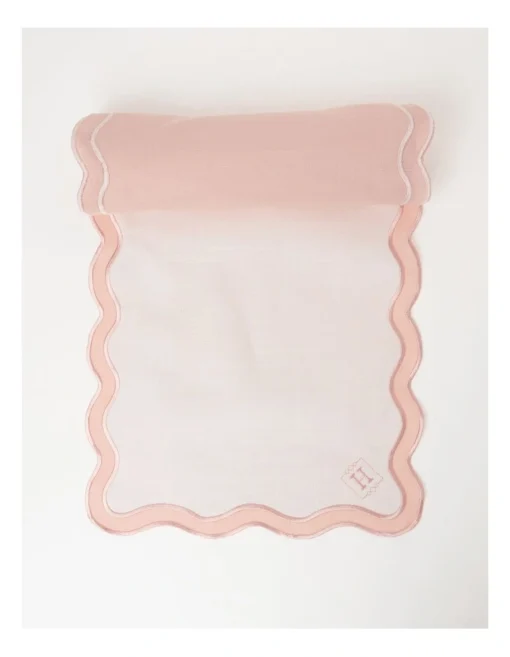 Heritage Florence Scalloped Edge In Pink/White Pink And White Table Runner -Homeware Haven Shop