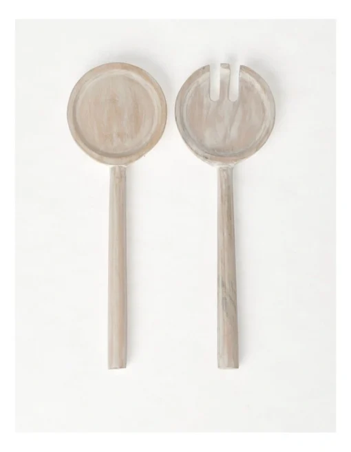 Nordic White Washed Salad Servers Set -Homeware Haven Shop