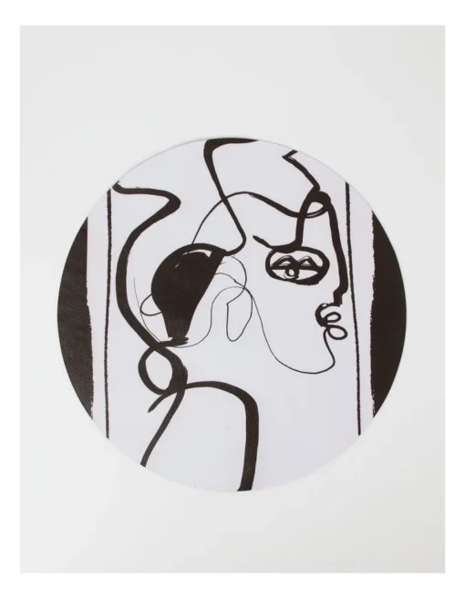 Leather Look Placemat Faces In Black And White Round -Homeware Haven Shop