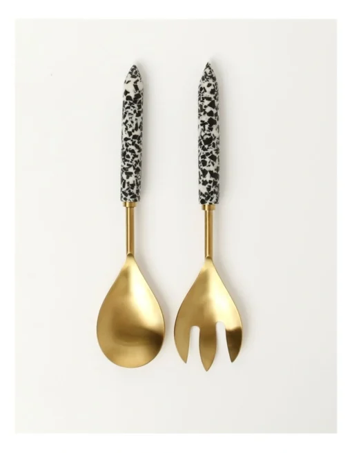Ferraro Tortoise Salad Server Set Black And White -Homeware Haven Shop