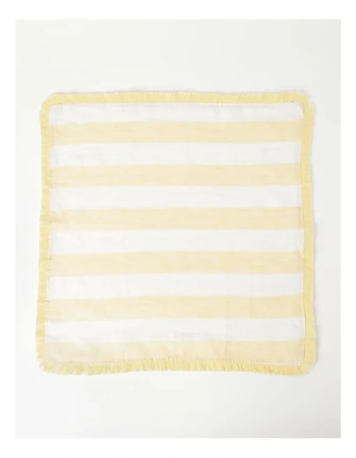 Fringed Linen Napkin Set Of 4 Wide Stripe In Yellow -Homeware Haven Shop