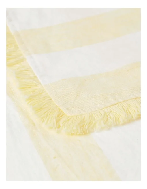 Fringed Linen Napkin Set Of 4 Wide Stripe In Yellow -Homeware Haven Shop