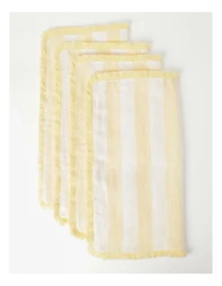 Fringed Linen Napkin Set Of 4 Wide Stripe In Yellow -Homeware Haven Shop 900877060 3 1 720x928
