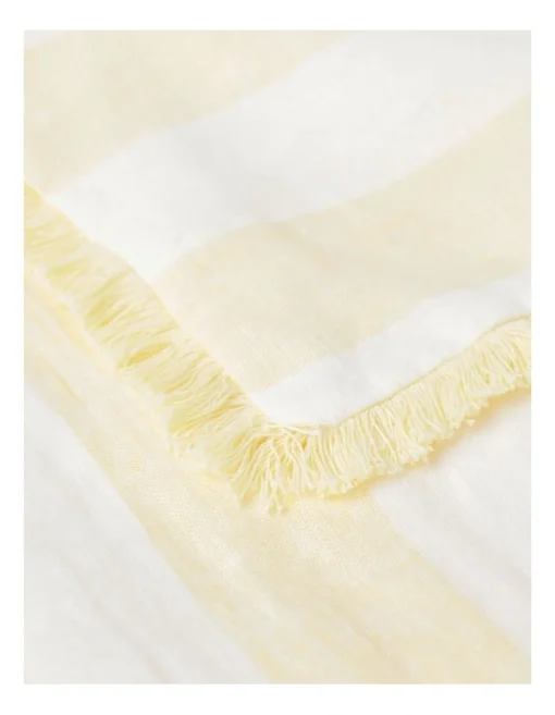Fringed Linen Table Runner Wide Stripe In Yellow -Homeware Haven Shop