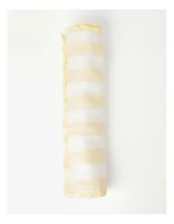 Fringed Linen Table Runner Wide Stripe In Yellow -Homeware Haven Shop 900877150 4 720x928
