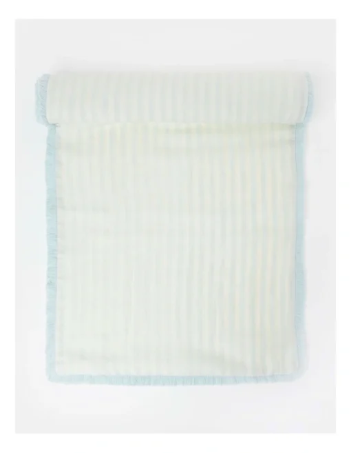 Fringed Linen Table Runner Fine Lines In Morning Mist -Homeware Haven Shop