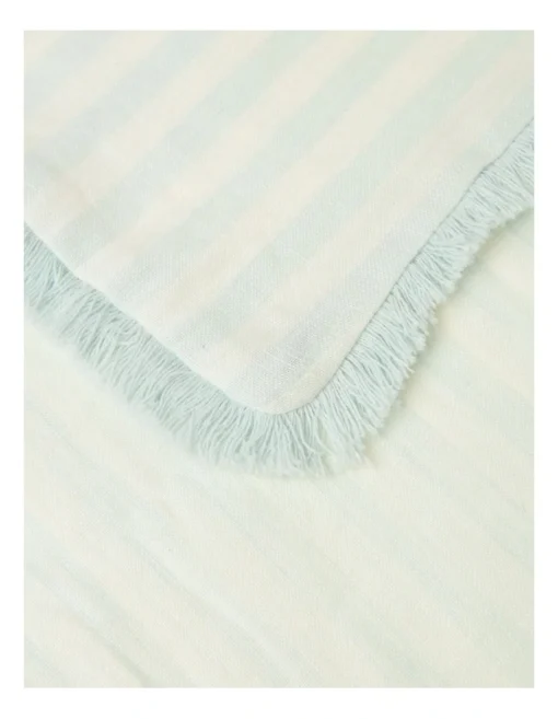Fringed Linen Table Runner Fine Lines In Morning Mist -Homeware Haven Shop