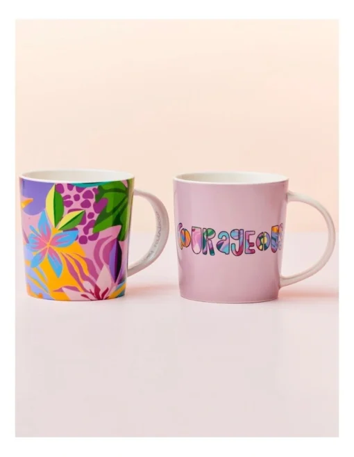 Maxwell & Williams Kasey Rainbow Be Fierce Courageous Mug Set Of 2 380ML Gift Boxed In Multi -Homeware Haven Shop