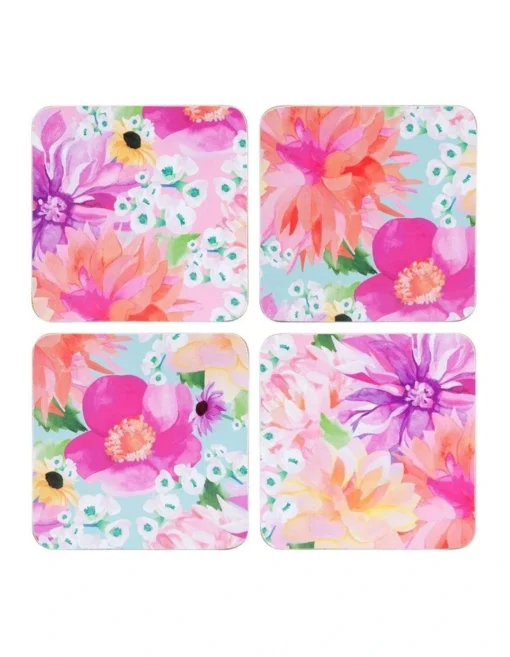 Maxwell & Williams Teas & C's Dahlia Daze Cork Back Coaster Set Of 4 10.5cm Assorted Gift Boxed -Homeware Haven Shop