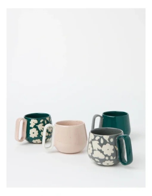 Ambiance Stackable Mug Set Of 4 In White/Green -Homeware Haven Shop