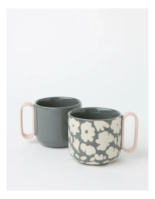 Tea Party Mug Set Of 2 480ml Stoneware In Multi -Homeware Haven Shop
