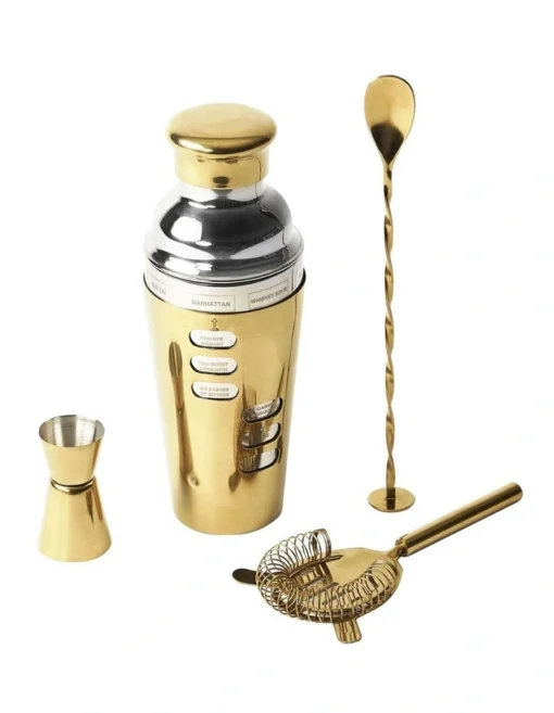 Mixologist 750ml Cocktail Bartender 4 Piece Set In Gold -Homeware Haven Shop