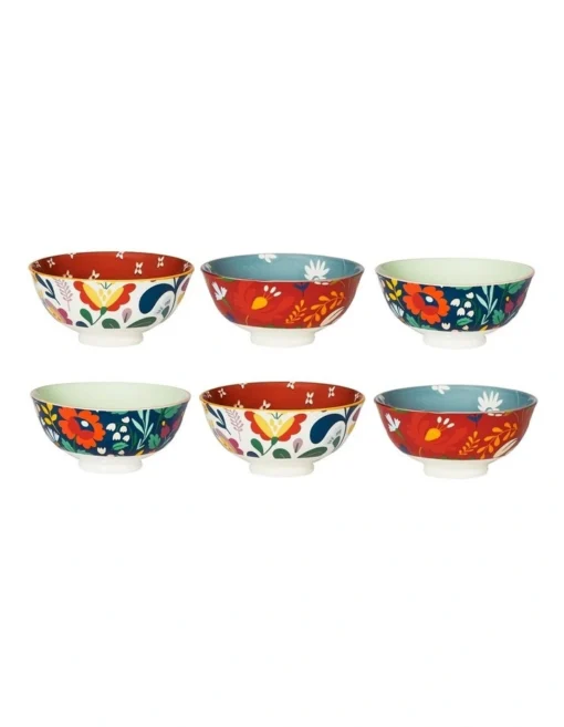 Floral Porcelain Polish Rice Bowls Set Of 6 In Multi -Homeware Haven Shop