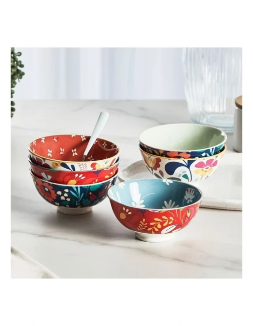 Floral Porcelain Polish Rice Bowls Set Of 6 In Multi -Homeware Haven Shop