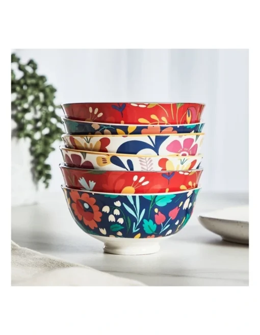 Floral Porcelain Polish Rice Bowls Set Of 6 In Multi -Homeware Haven Shop