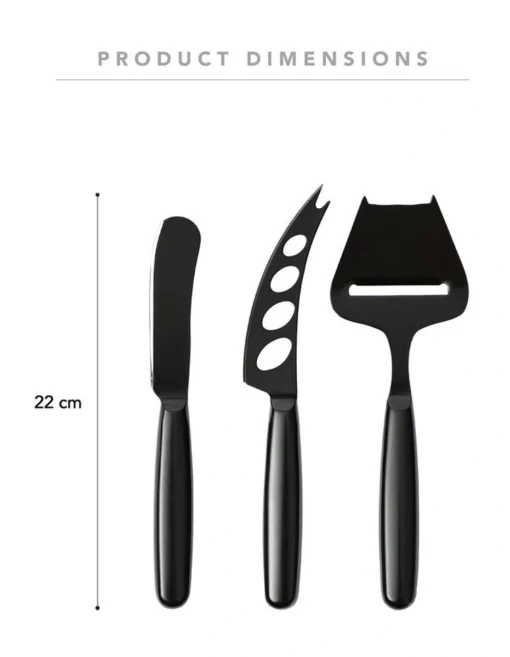 Cheese Knives Set Of 3 In Black -Homeware Haven Shop