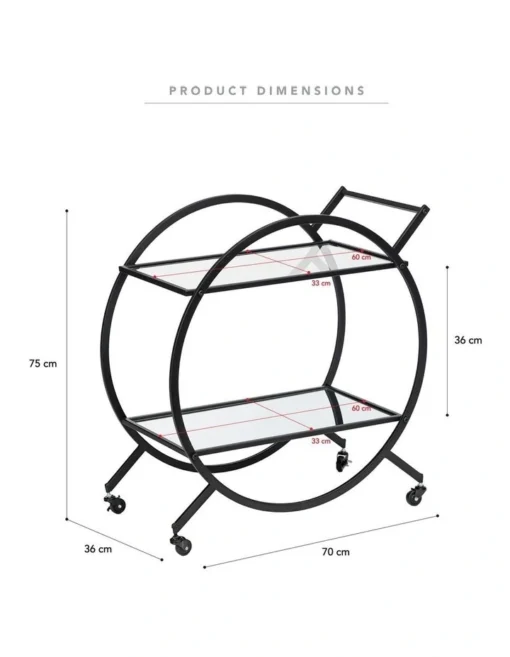 Remy Steel Bar Cart With Glass Rack In Black -Homeware Haven Shop