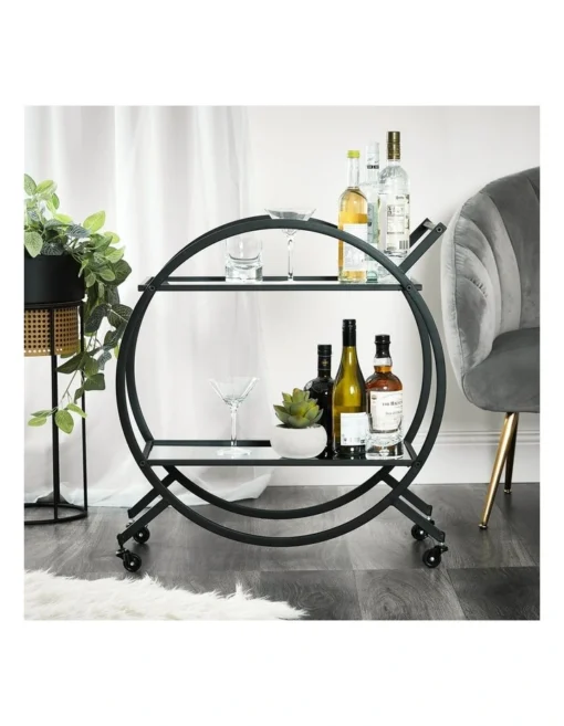 Remy Steel Bar Cart With Glass Rack In Black -Homeware Haven Shop